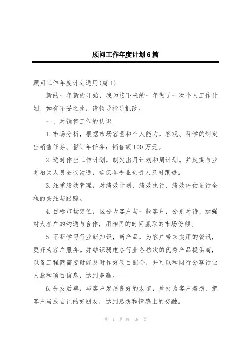 顾问工作年度计划6篇