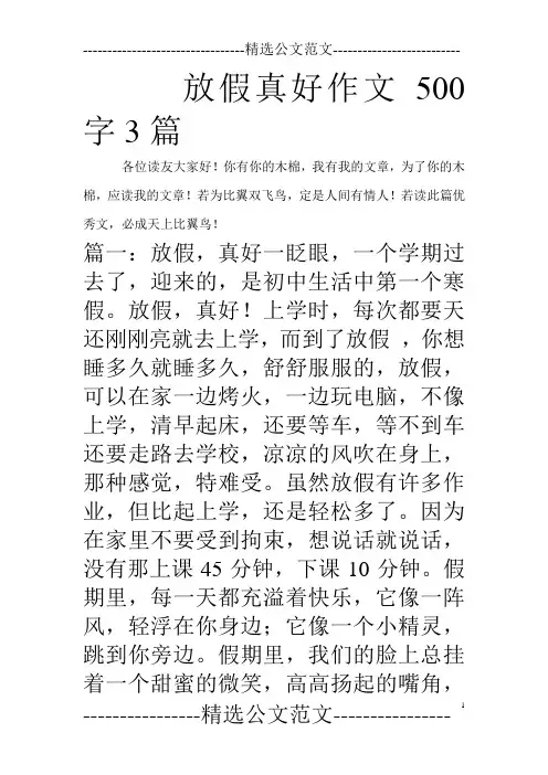 放假真好作文500字3篇