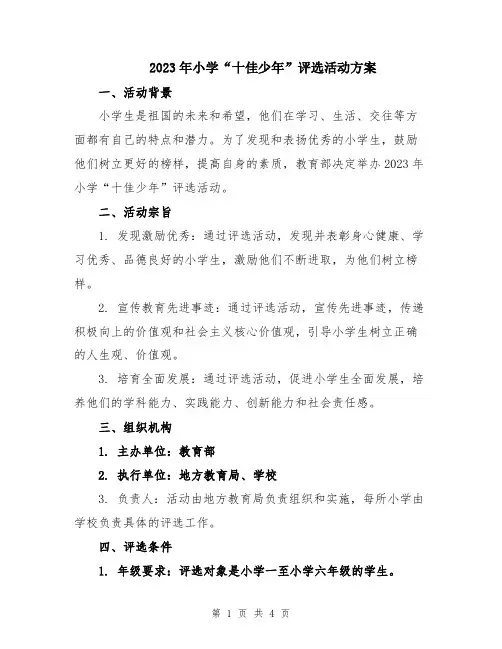 2023年小学“十佳少年”评选活动方案