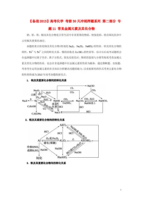【备战2013】高考化学 考前30天冲刺押题系列 第二部分 专题11 常见金属元素及其化合物