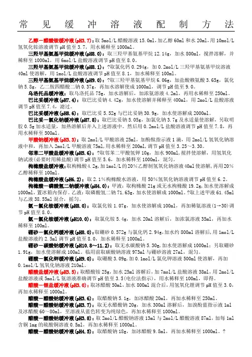 最全 常见缓冲溶液配制办法