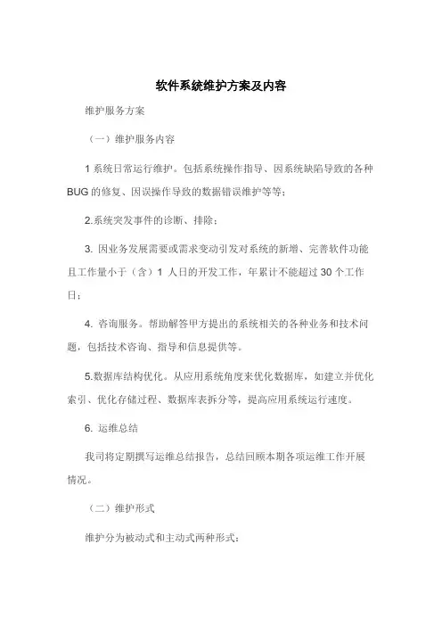 软件系统维护内容模板