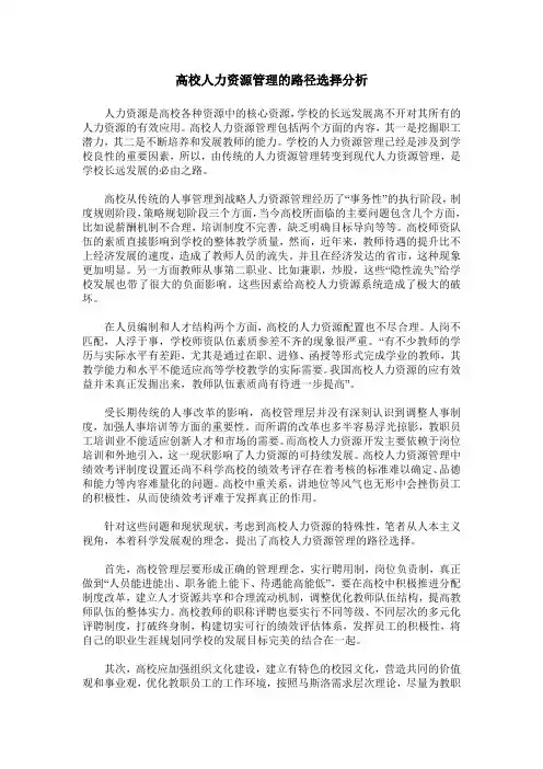 高校人力资源管理的路径选择分析