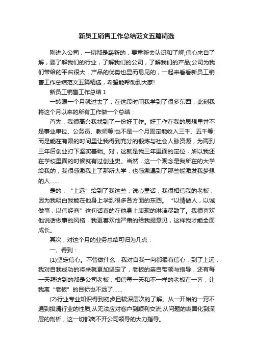 新员工销售工作总结范文五篇精选