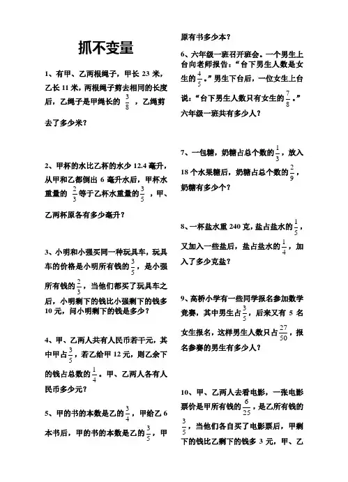 抓不变量解答分数应用题1