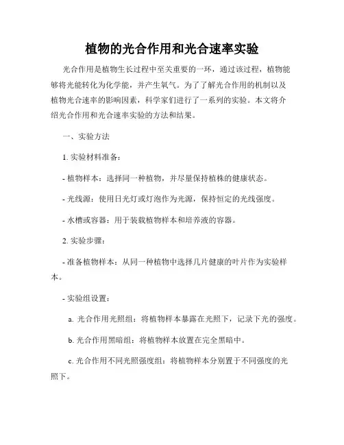 植物的光合作用和光合速率实验