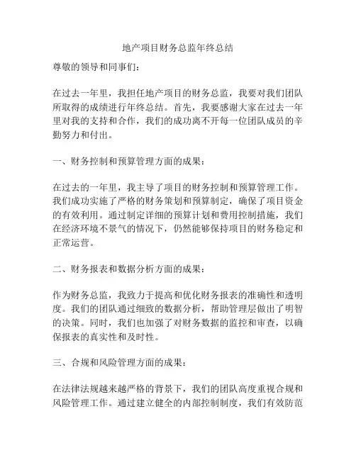 地产项目财务总监年终总结