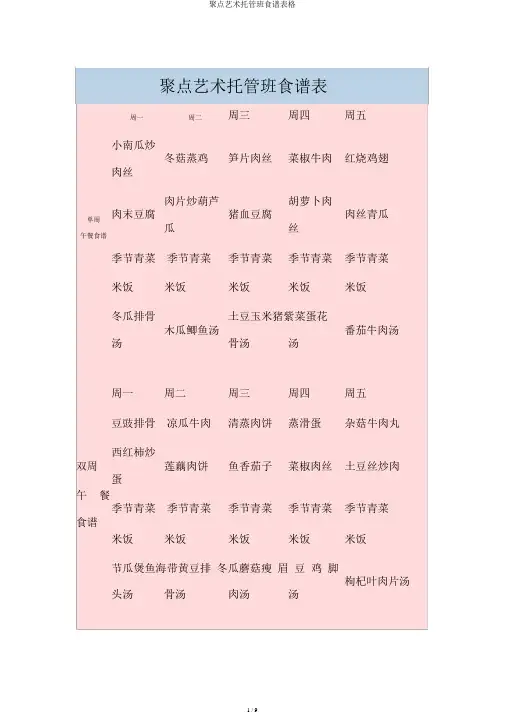 聚点艺术托管班食谱表格