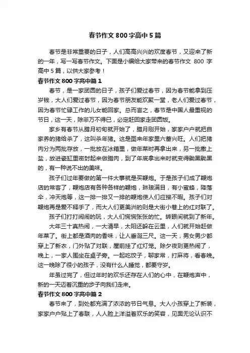 春节作文800字高中5篇