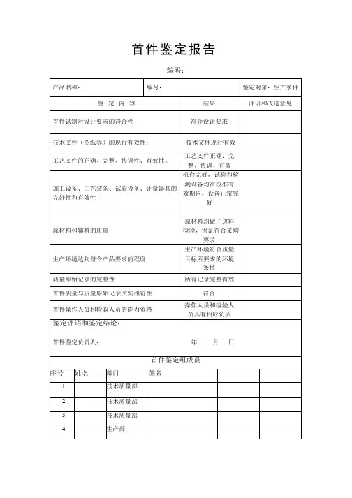 首件鉴定报告格式