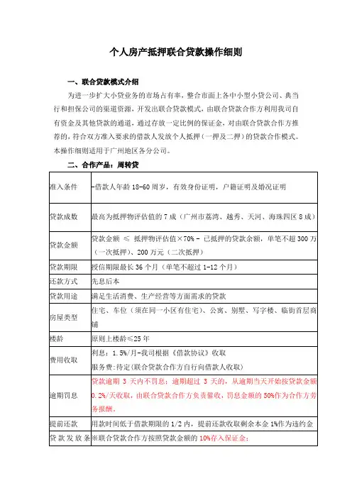 个人房产抵押联合贷款操作细则