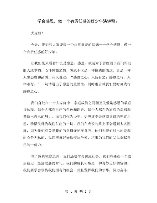 学会感恩,做一个有责任感的好少年演讲稿