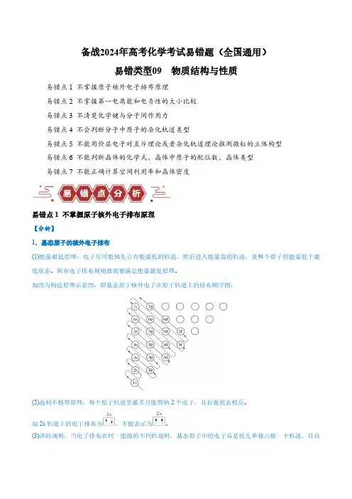 易错类型09 物质结构与性质(7大易错点)备战2024年高考化学考试易错题(全国通用)(解析版)