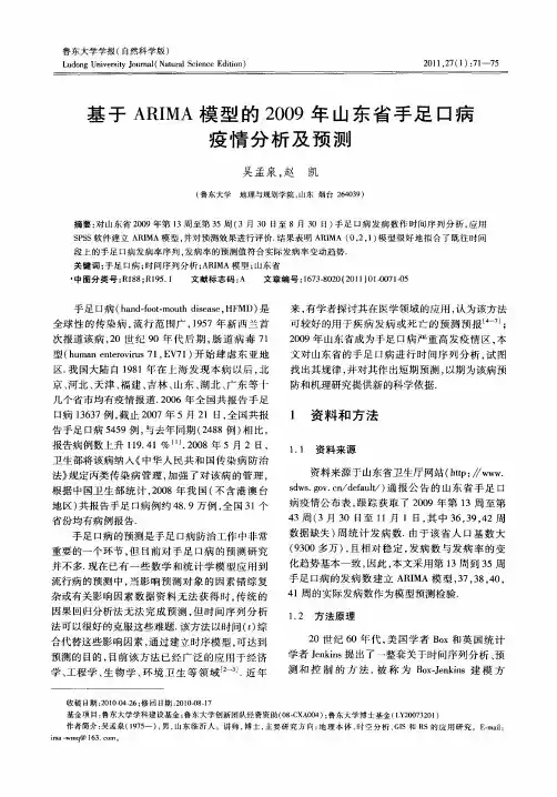 基于ARIMA模型的2009年山东省手足口病疫情分析及预测