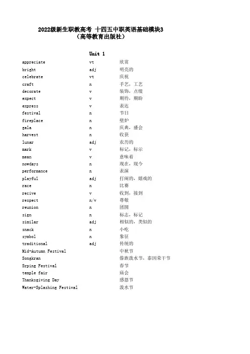 十四五中职英语基础模块三单词表