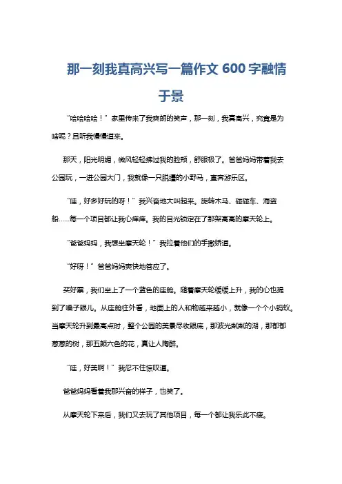 那一刻我真高兴写一篇作文600字融情于景