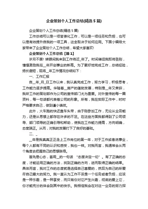 企业策划个人工作总结（精选5篇）