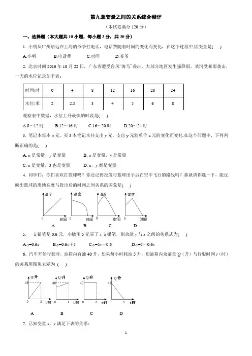 2020年鲁教版数学(五四制)六年级下册第九章变量之间的关系单元测试卷及答案