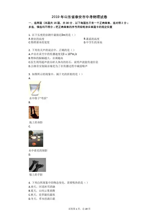 2019年山东省泰安市中考物理试卷