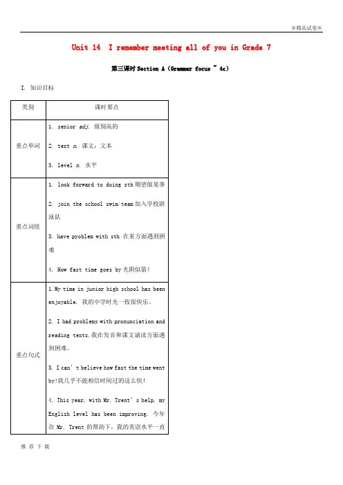 精品2019九年级英语全册 Unit 14(第3课时)Section A(Grammar focus-4c)教案