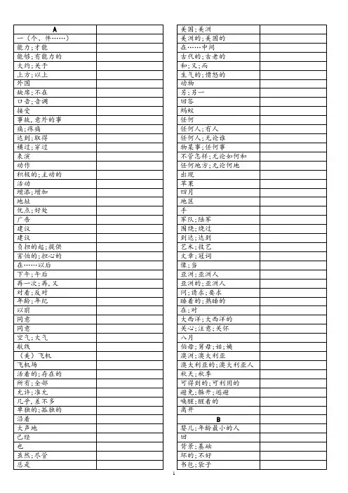 中考英语1600词汇(汉译英练习版)(可打印)