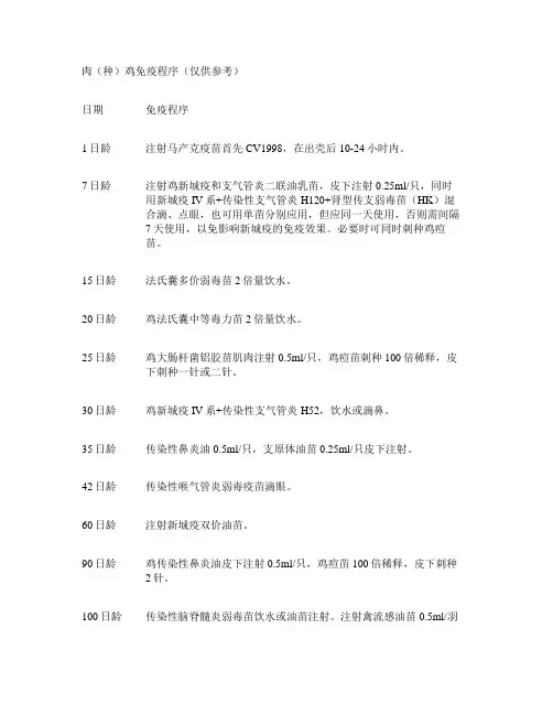 肉种鸡免疫程序及用药程序_