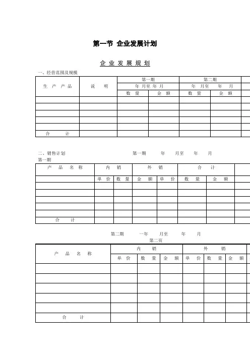 企业发展规划表表格格式
