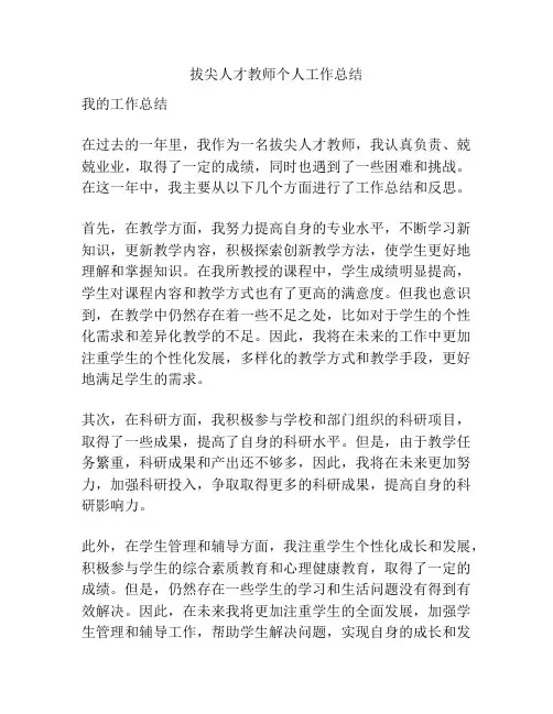 拔尖人才教师个人工作总结