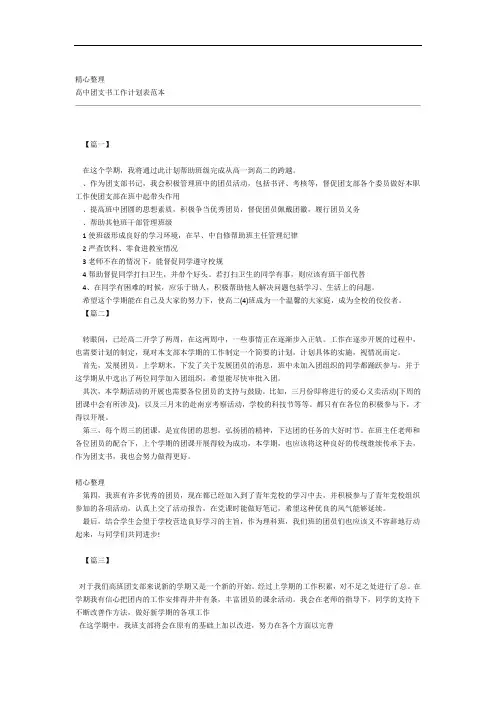 高中团支书工作计划表范本