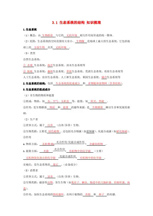 (新教材)高中生物3.1生态系统的结构知识梳理新人教版选择性必修