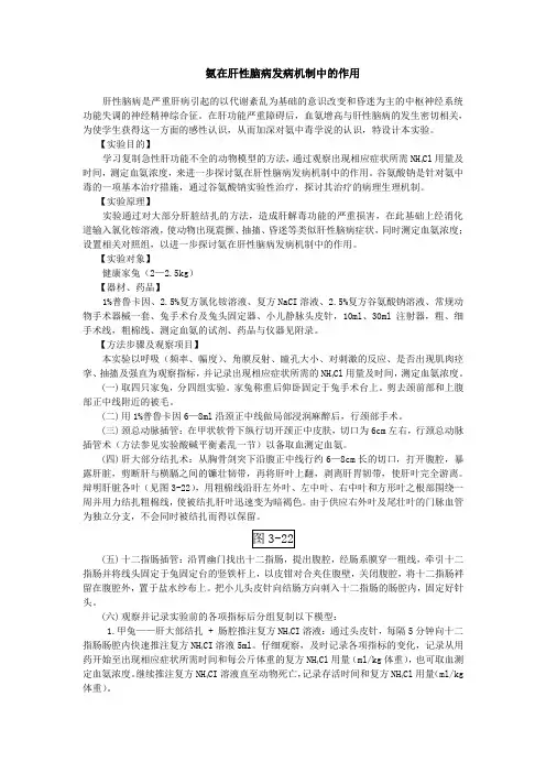 氨在肝性脑病发病机制中的作用
