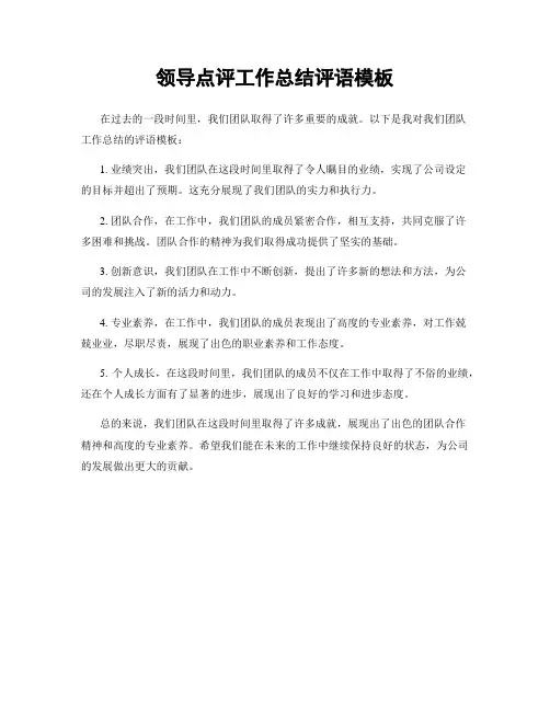 领导点评工作总结评语模板