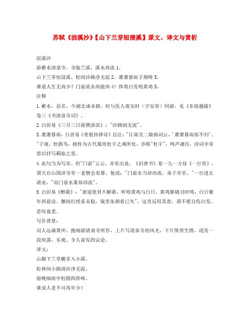 初中语文 文言文 苏轼《浣溪沙》(山下兰芽短浸溪)原文、译文与赏析