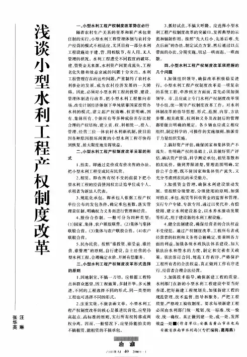 浅谈小型水利工程产权制度改革