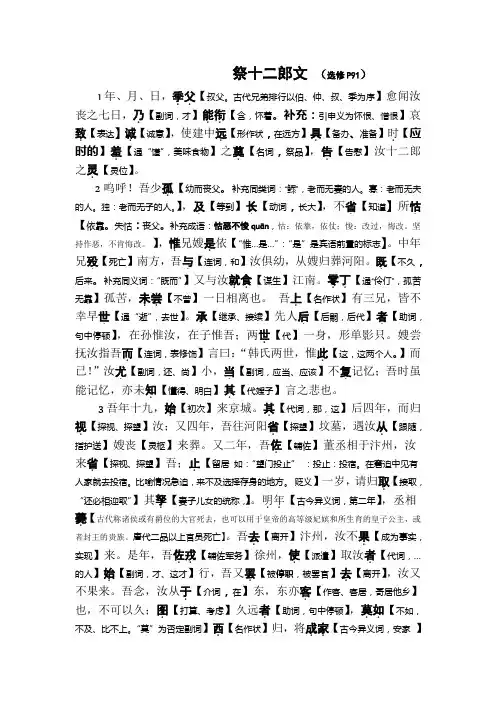 《祭十二郎文》字词解释版