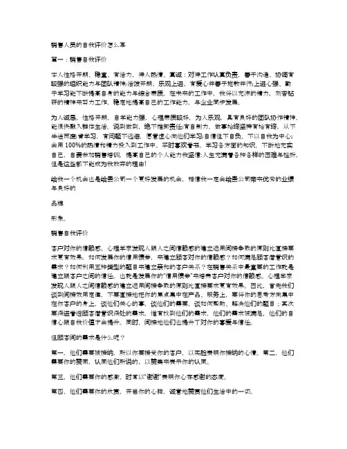销售人员的自我评价怎么写