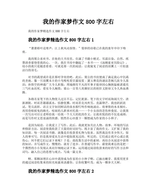 我的作家梦作文800字左右