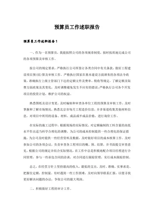 预算员工作述职报告