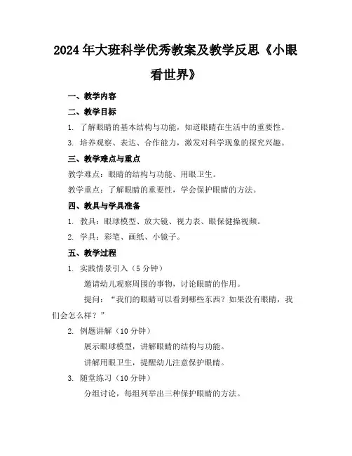 2024年大班科学优秀教案及教学反思《小眼看世界》