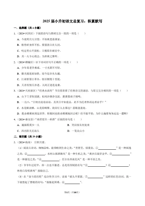 2025届小升初语文总复习：积累默写附答案解析