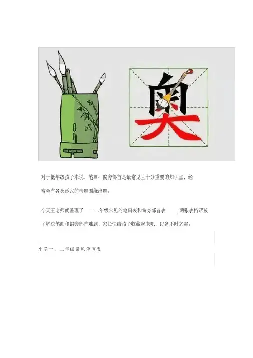 小学语文一二年级常见笔画、偏旁部首详解