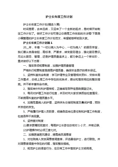 护士长年度工作计划