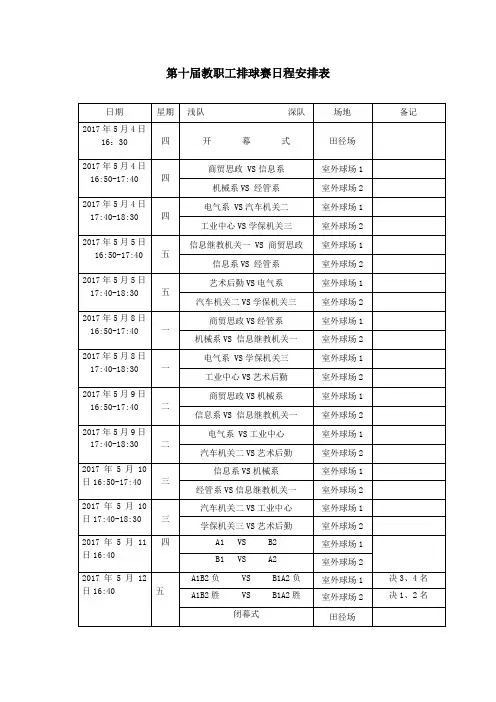 第十届教职工排球赛日程安排表