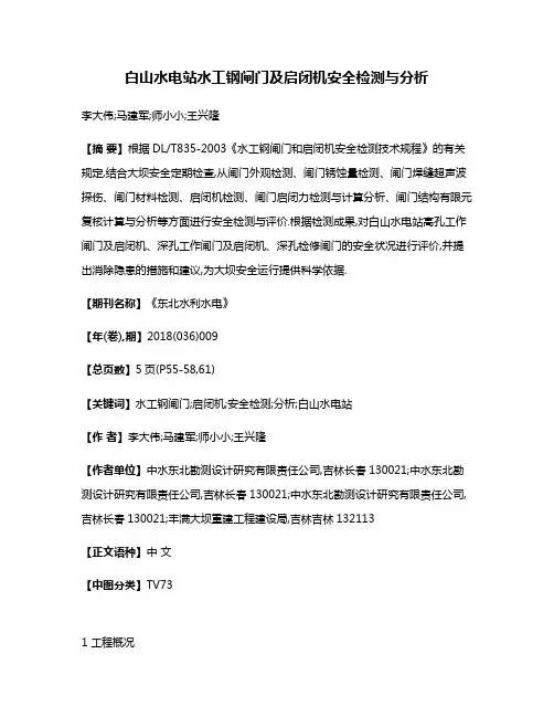 白山水电站水工钢闸门及启闭机安全检测与分析