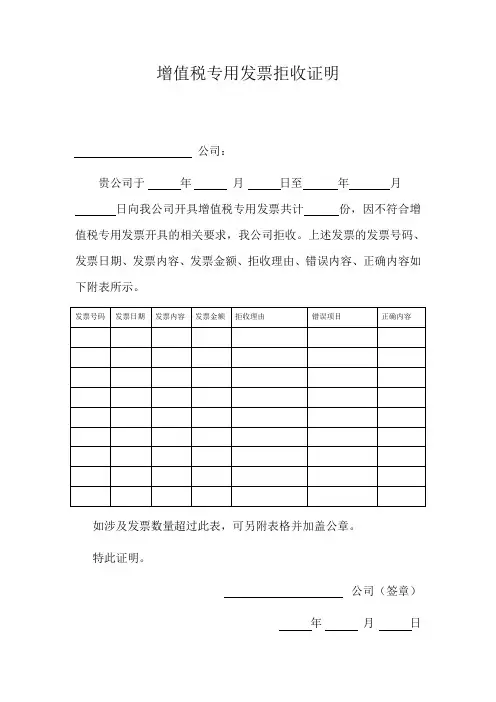 发票拒收证明参考模板