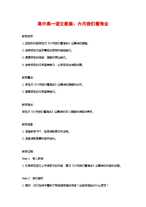 高中高一语文教案：六月我们看海去