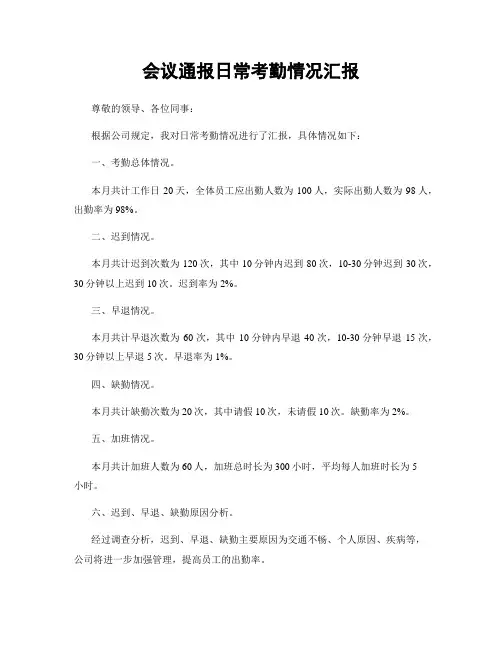 会议通报日常考勤情况汇报