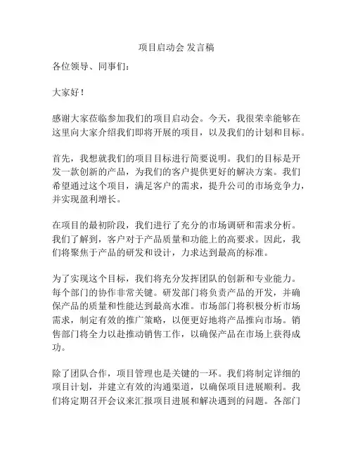 项目启动会 发言稿