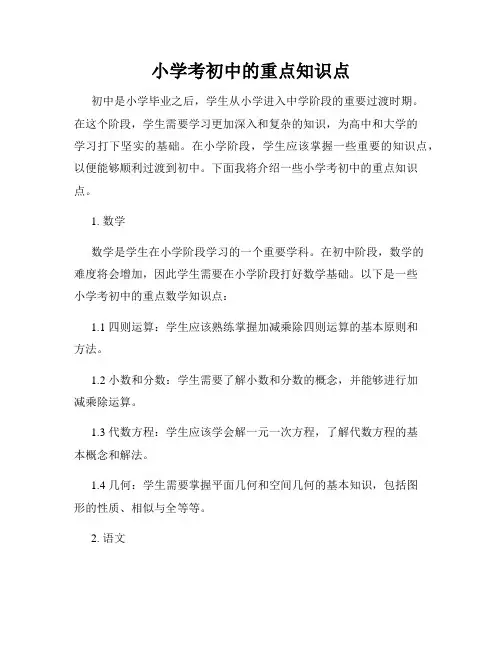 小学考初中的重点知识点