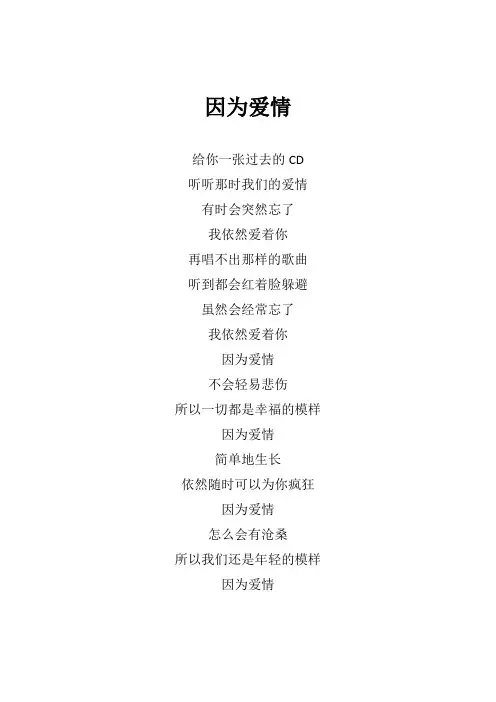薛之谦《因为爱情》歌词(专辑：嗨,唱起来 第11期)